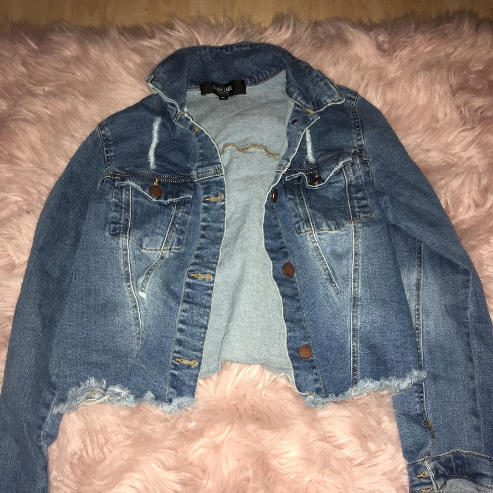 Distressed Cropped Jean Jacket.